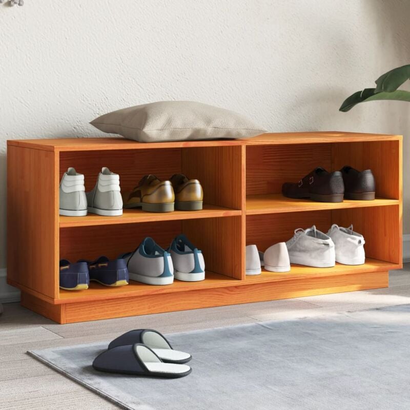 foto del prodotto vidaxl scarpiera marrone cera 110x34x45 cm in legno massello di pino