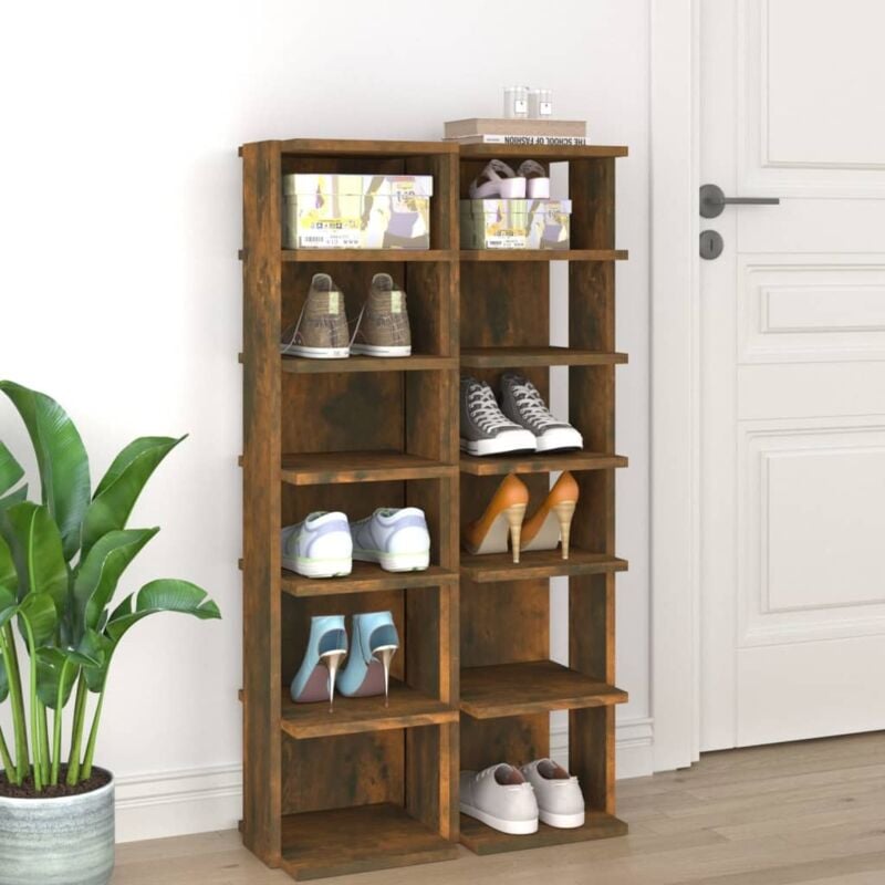 foto del prodotto vidaxl scarpiere 2 pz rovere fumo 27,5x27x102 cm in legno multistrato