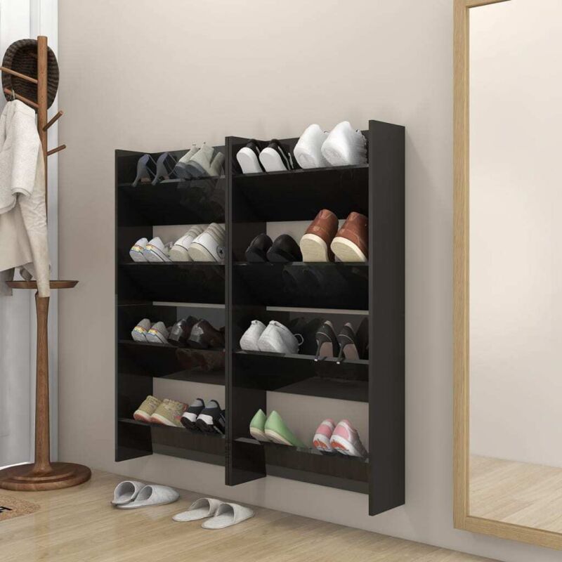 foto del prodotto vidaxl scarpiere a muro 4pz nero lucido 60x18x60cm legno multistrato
