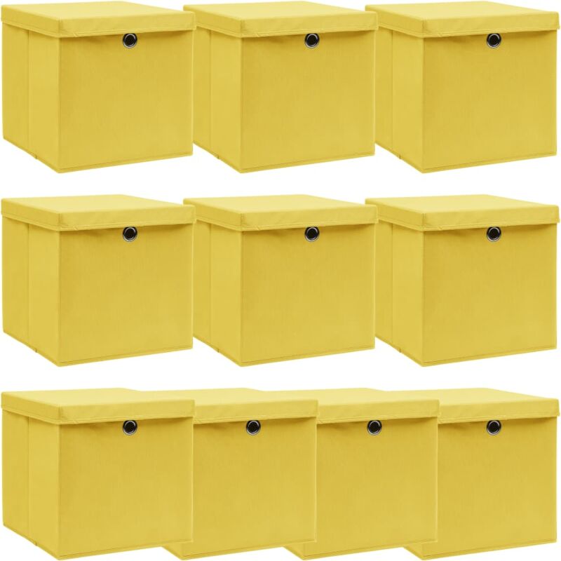 foto del prodotto vidaxl scatole con coperchi 10pz gialle 32x32x32 cm tessuto