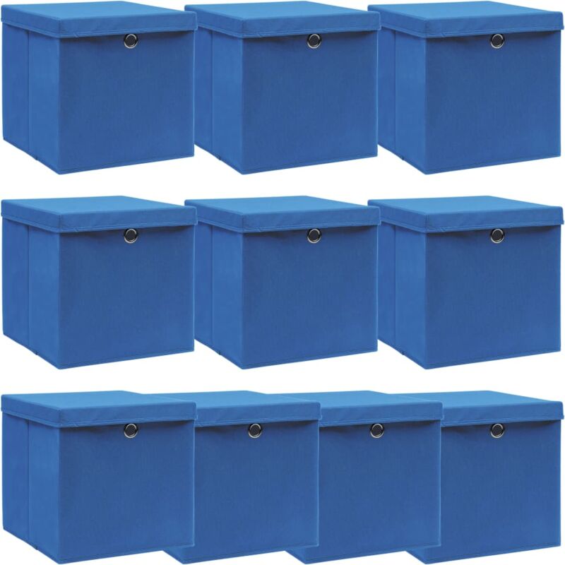 foto del prodotto vidaxl scatole portaoggetti con coperchi 10pz blu 32x32x32 cm tessuto