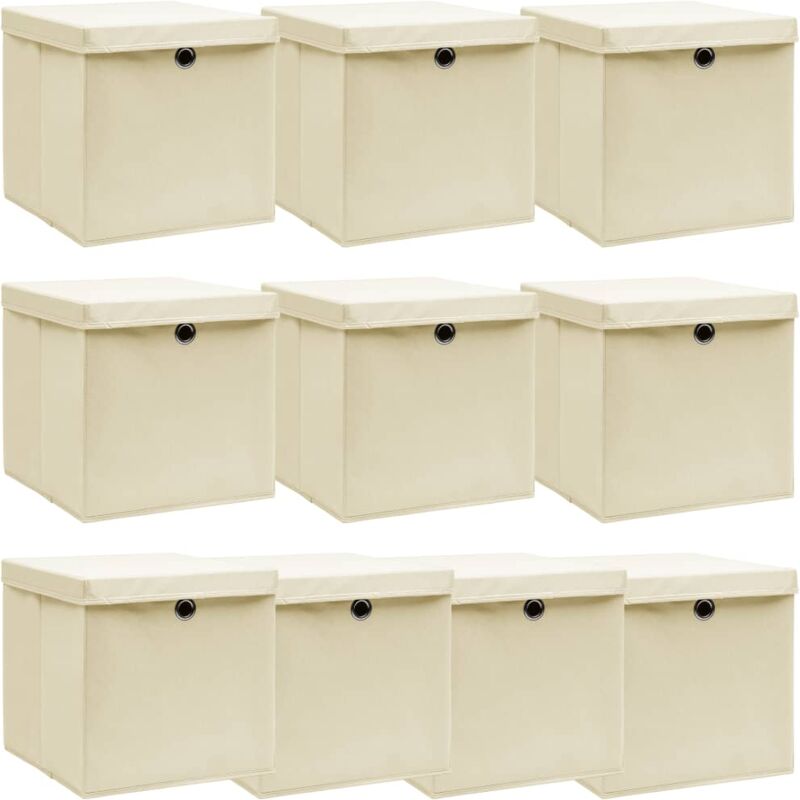 foto del prodotto vidaxl scatole portaoggetti con coperchi 10pz crema 32x32x32cm tessuto