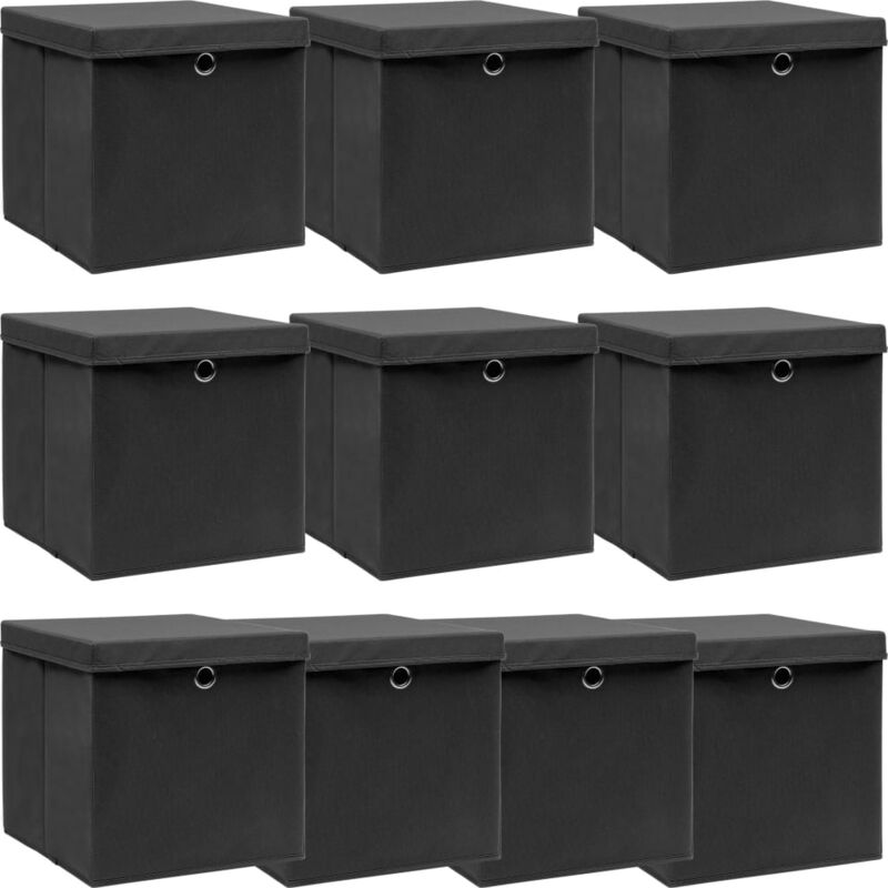foto del prodotto vidaxl scatole portaoggetti con coperchi 10pz neri 32x32x32 cm tessuto