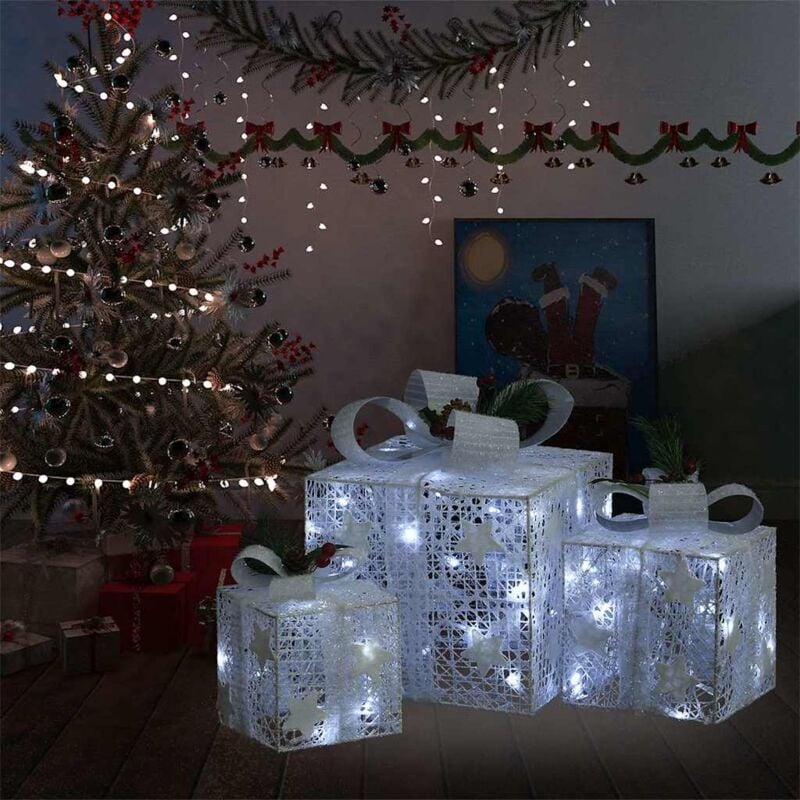 foto del prodotto vidaxl scatole regalo decorative natale 3pz bianche da esterno interni