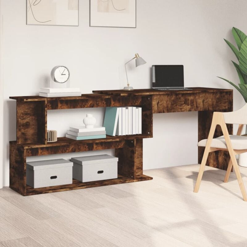 foto del prodotto vidaxl scrivania angolare rovere fumo 200x50x76cm in legno multistrato