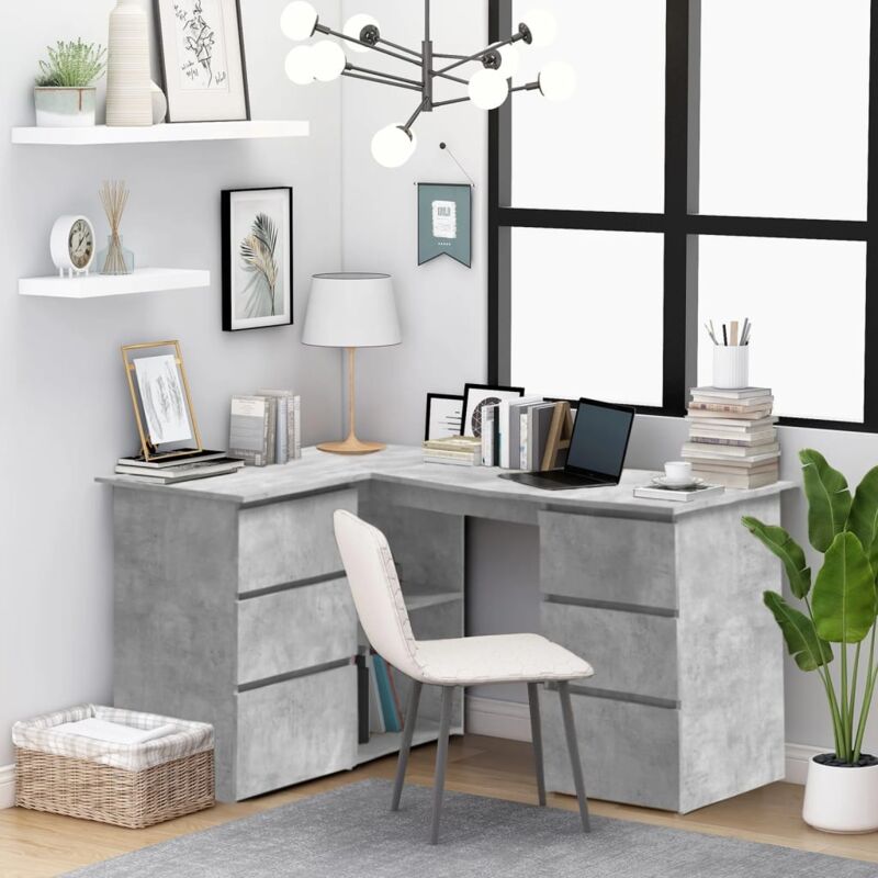 foto del prodotto vidaxl scrivania angolo grigio cemento 145x100x76 cm legno multistrato