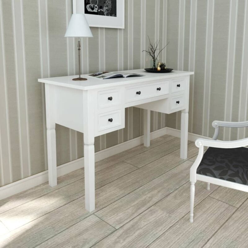 foto del prodotto vidaxl scrivania bianca con 5 cassetti design antico