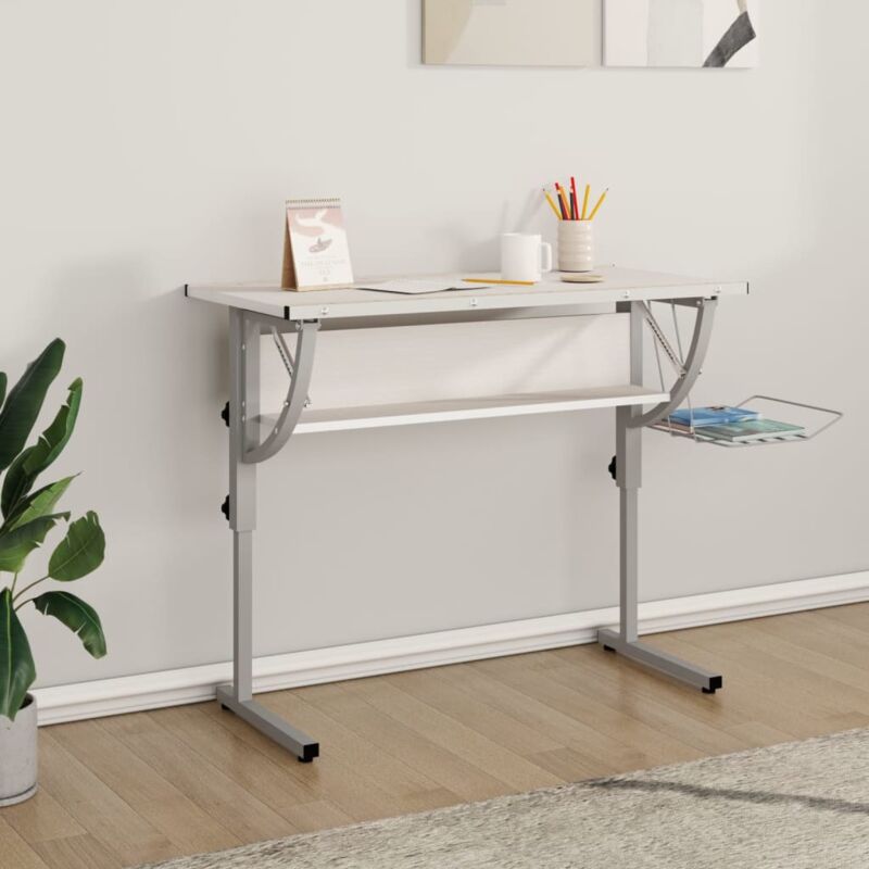 foto del prodotto vidaxl scrivania bianca grigia 110x53x 58 87 cm multistrato e acciaio