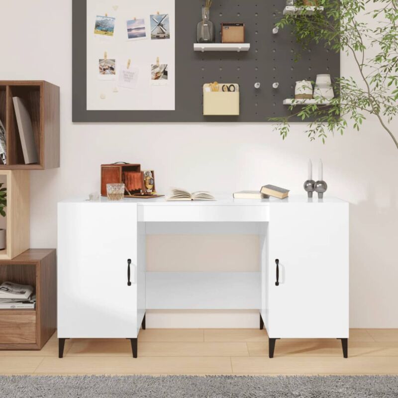 foto del prodotto vidaxl scrivania bianco lucido 140x50x75 cm in legno multistrato