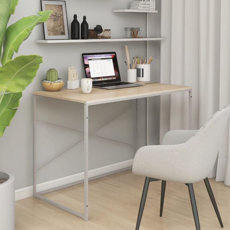 foto del prodotto vidaxl scrivania computer bianca e rovere 110x60x70 legno multistrato 933924