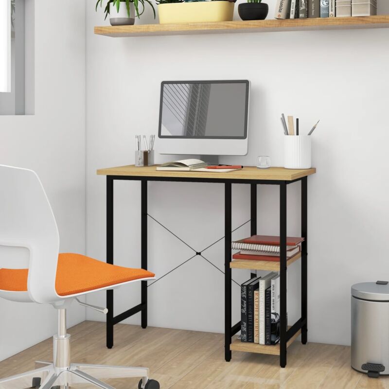 foto del prodotto vidaxl scrivania computer nera e rovere chiaro 80x40x72cm mdf metallo