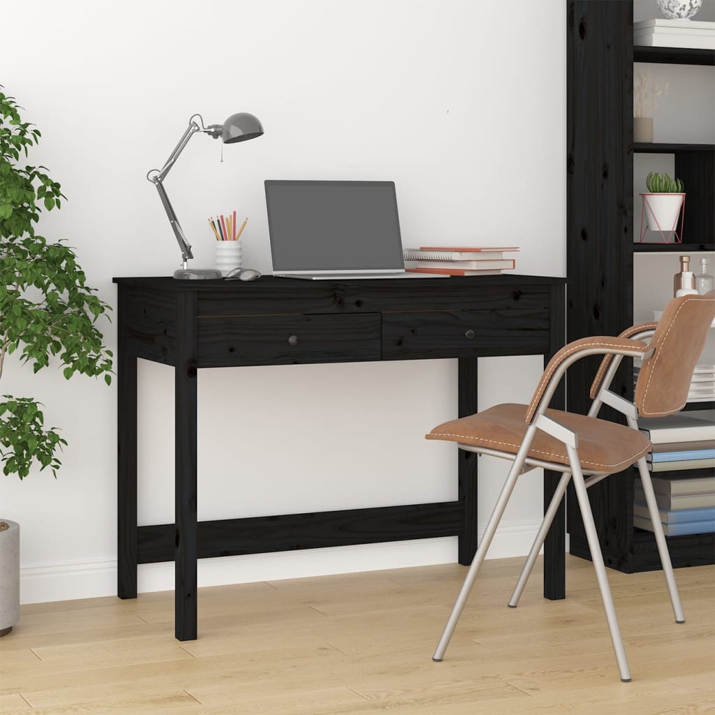 foto del prodotto vidaxl scrivania con cassetti nera 100x50x78 cm legno massello di pino