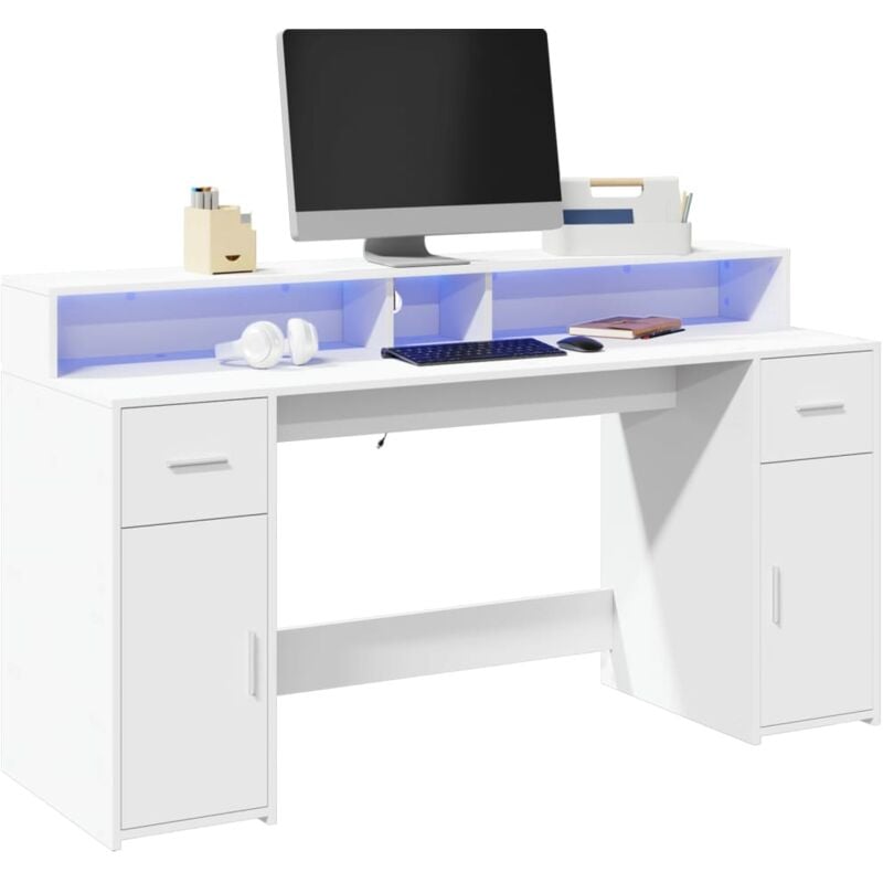foto del prodotto vidaxl scrivania con luci led bianca 160x55x91 cm in legno multistrato
