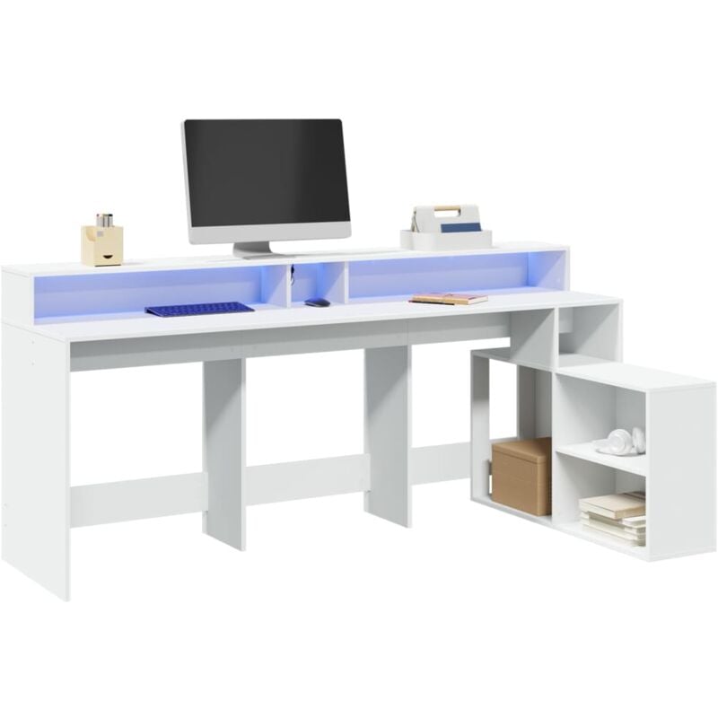 foto del prodotto vidaxl scrivania con luci led bianca 200x104x91 cm in truciolato