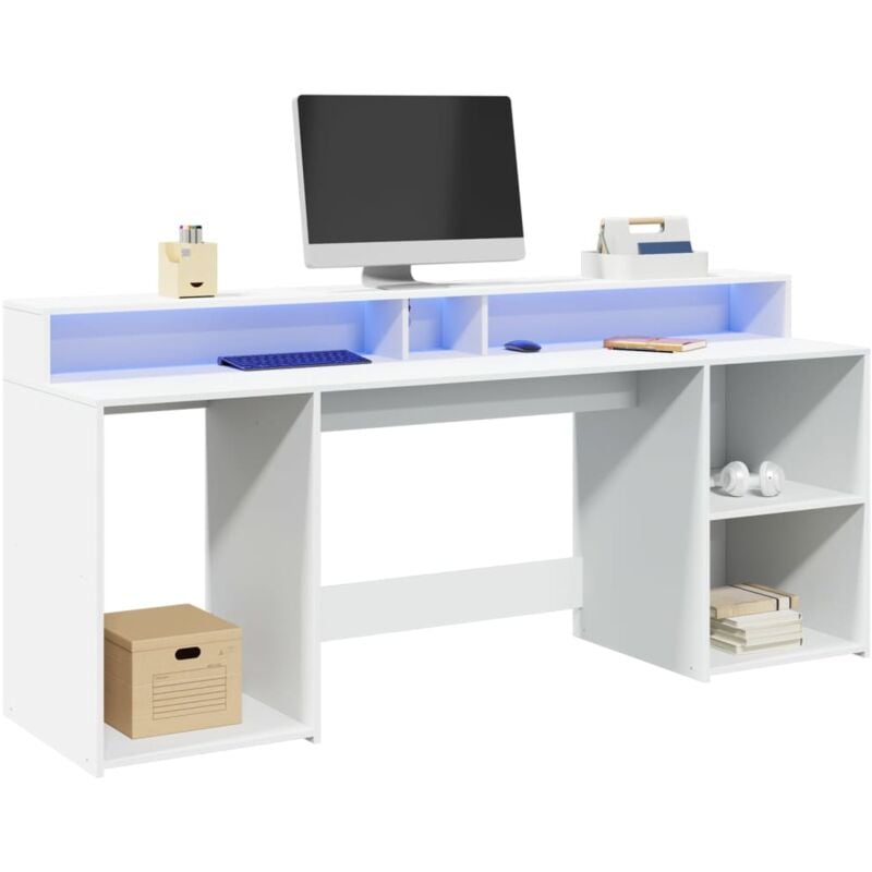 foto del prodotto vidaxl scrivania con luci led bianca 200x55x91 cm in truciolato