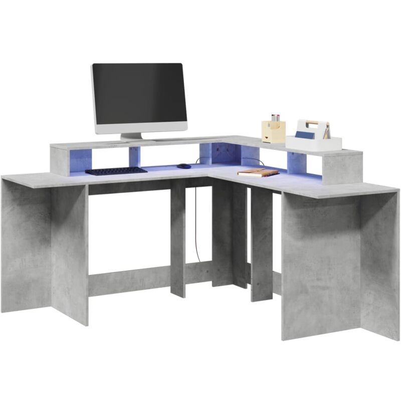 foto del prodotto vidaxl scrivania con luci led grigio cemento 152x152x91 cm truciolato