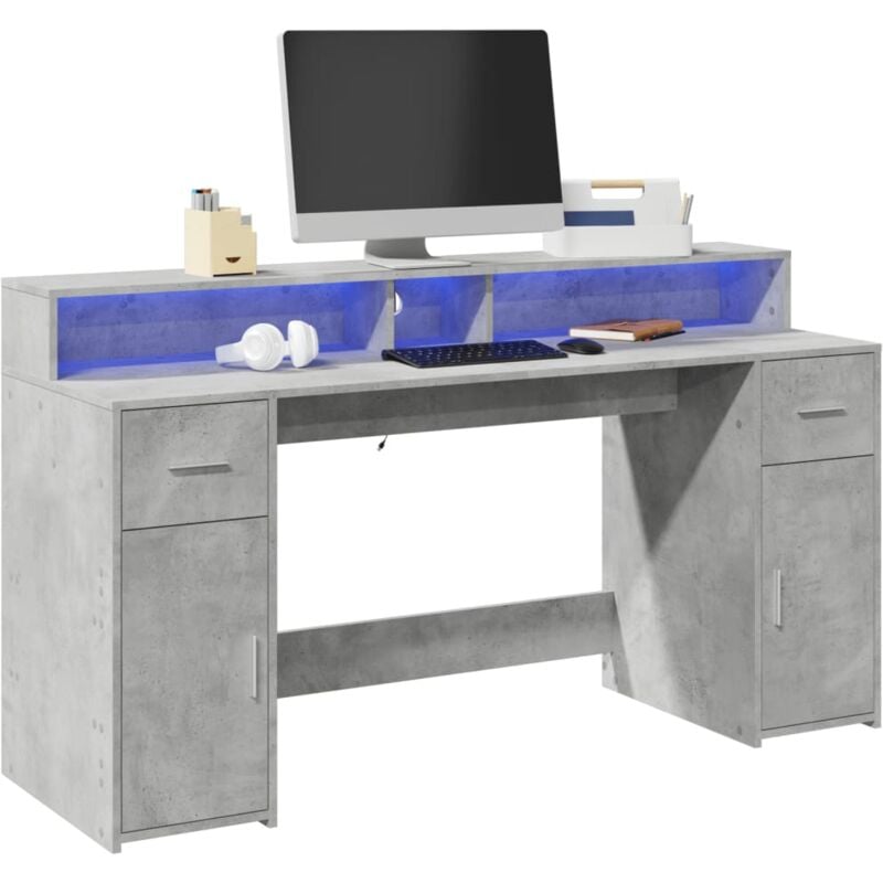 foto del prodotto vidaxl scrivania con luci led grigio cemento 160x55x91 cm multistrato