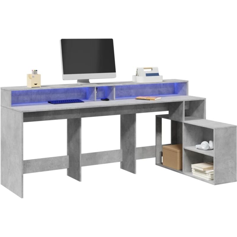 foto del prodotto vidaxl scrivania con luci led grigio cemento 200x104x91 cm truciolato