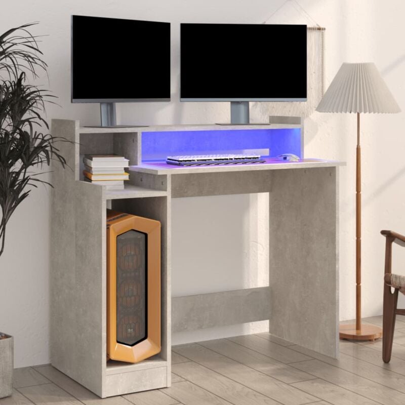 foto del prodotto vidaxl scrivania con luci led grigio cemento 97x45x90cm in multistrato