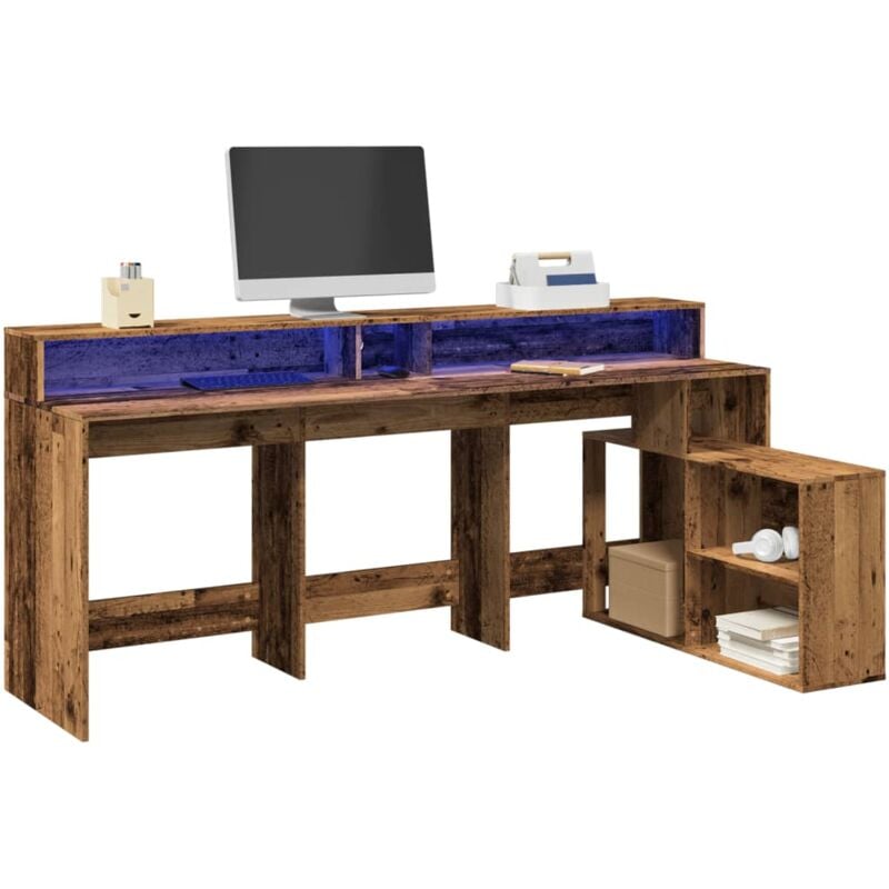foto del prodotto vidaxl scrivania con luci led legno antico 200x104x91 cm in truciolato