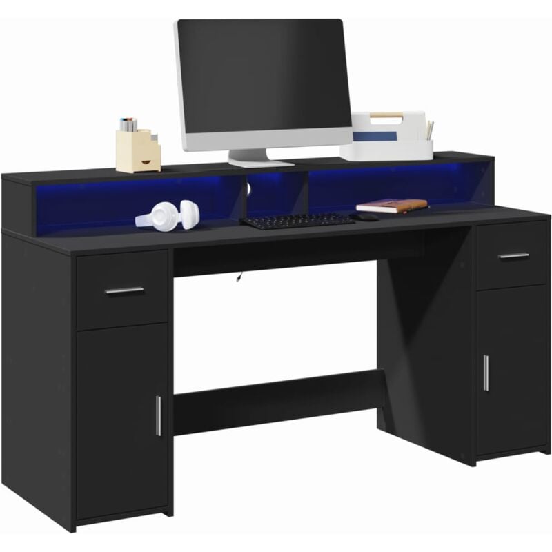 foto del prodotto vidaxl scrivania con luci led nera 160x55x91 cm in legno multistrato