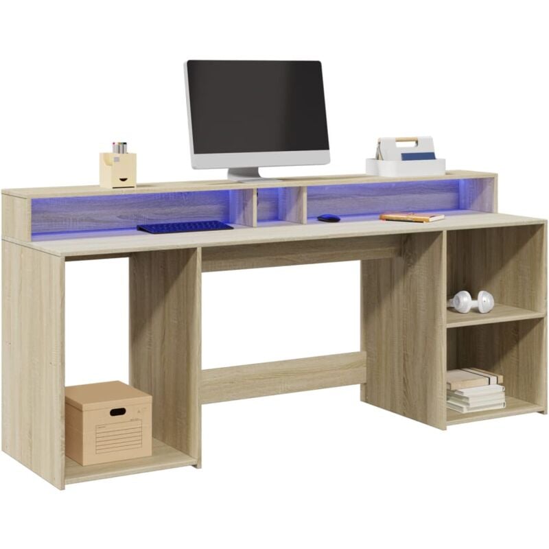 foto del prodotto vidaxl scrivania con luci led rovere sonoma 200x55x91cm in truciolato