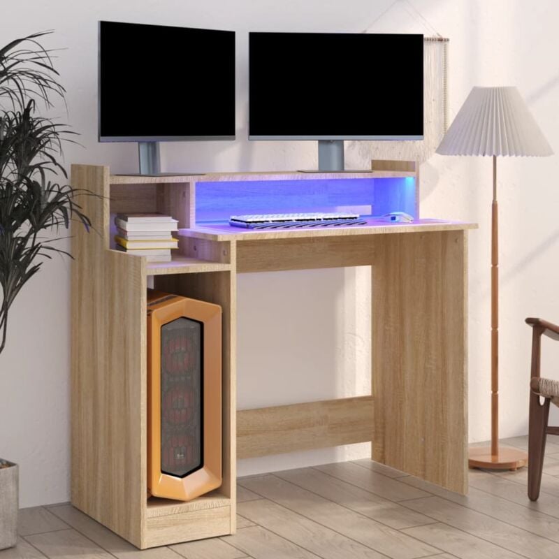 foto del prodotto vidaxl scrivania con luci led rovere sonoma 97x45x90 cm in multistrato