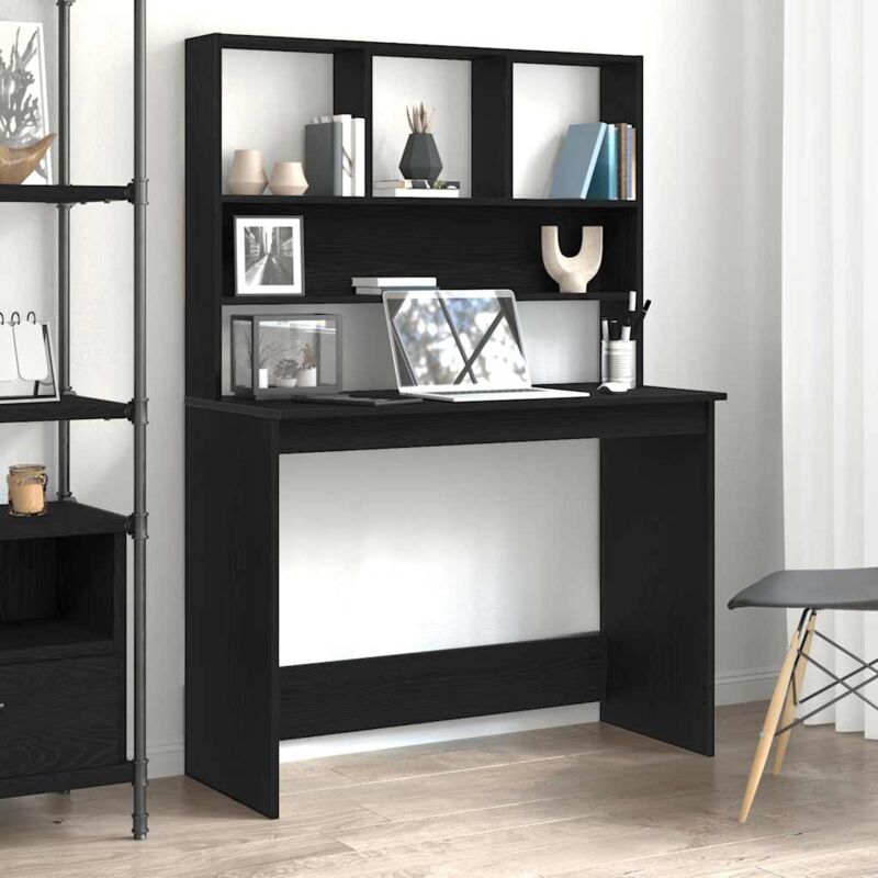 foto del prodotto vidaxl scrivania con mensole rovere nero 102x45x148 cm in truciolato