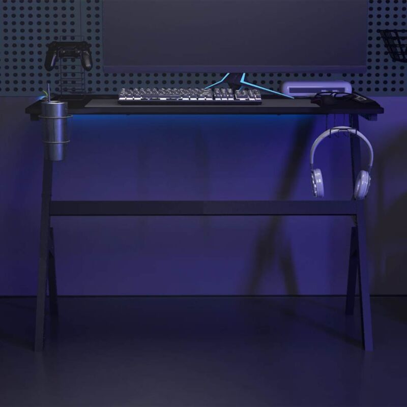 foto del prodotto vidaxl scrivania da gaming con led e gambe a y nera 110x60x75 cm