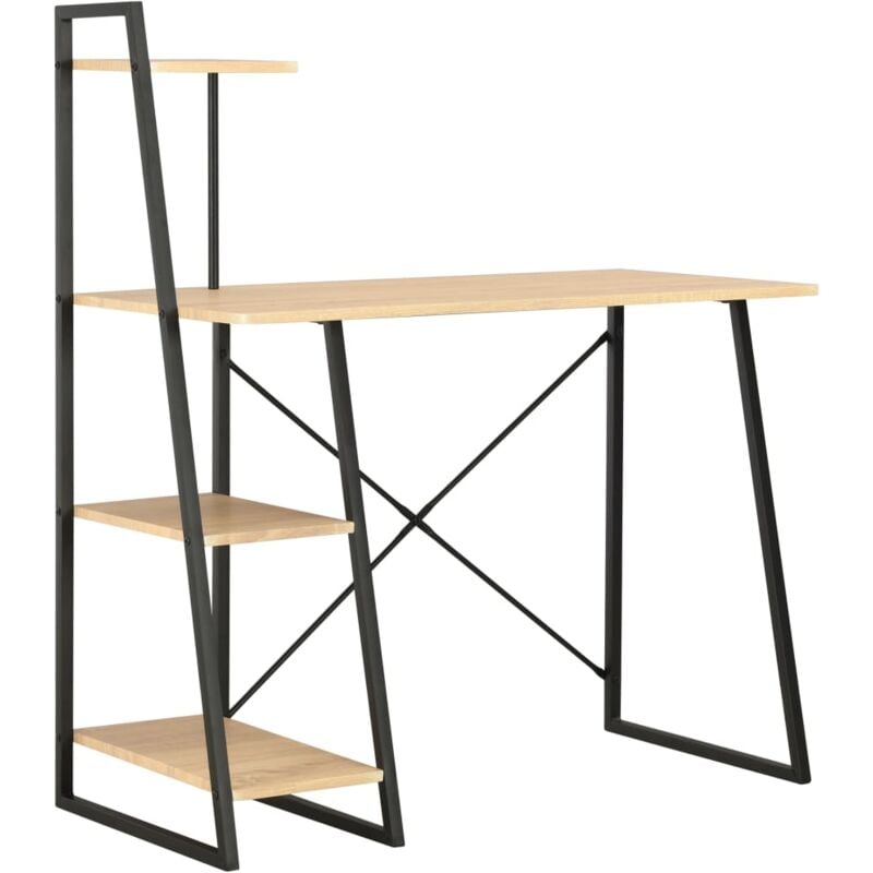 foto del prodotto vidaxl scrivania da ufficio con mensole 102x50x117 cm e gambe a forma di u vari colori colore nero e rovere