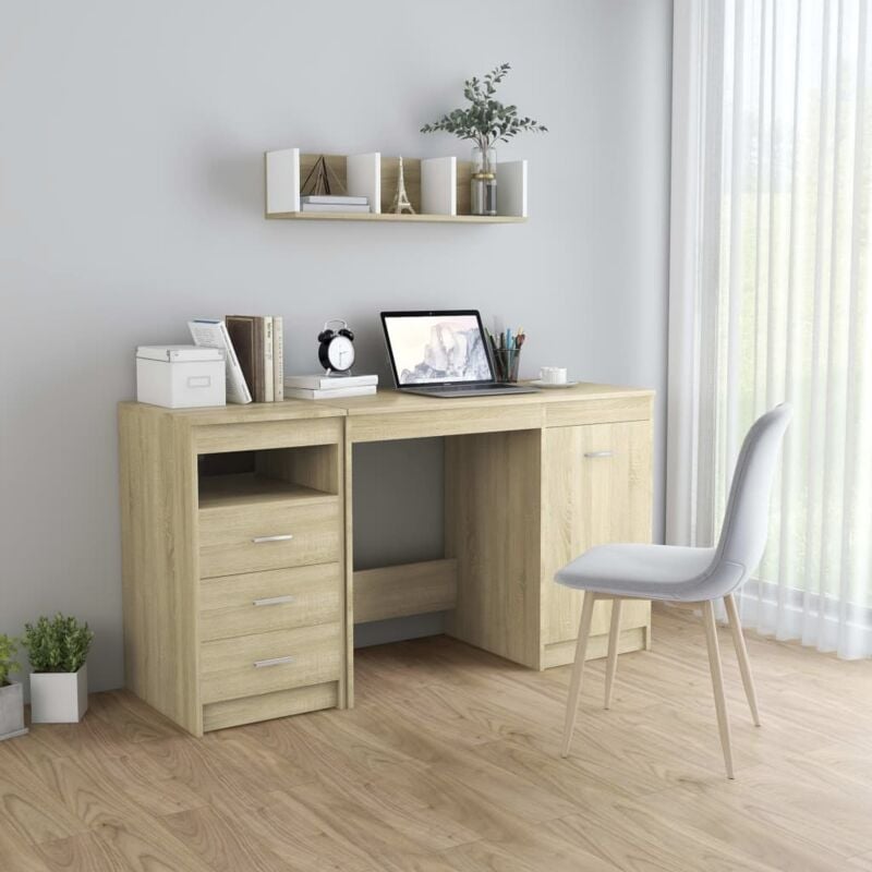 foto del prodotto vidaxl scrivania dotata di anta 3 cassetti e scomparti dal design moderno vari colori colore marrone chiaro