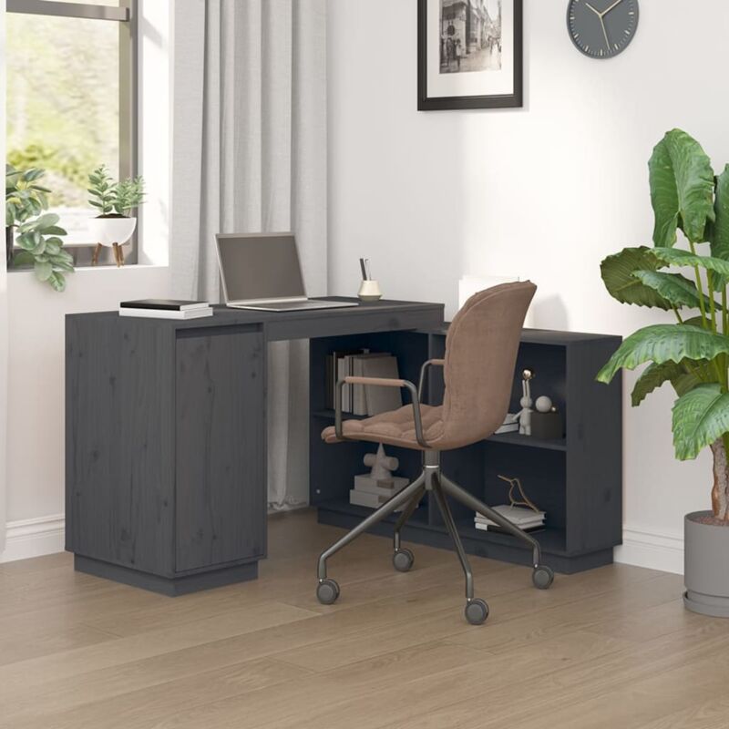 foto del prodotto vidaxl scrivania grigia 110x50x75 cm in legno massello di pino