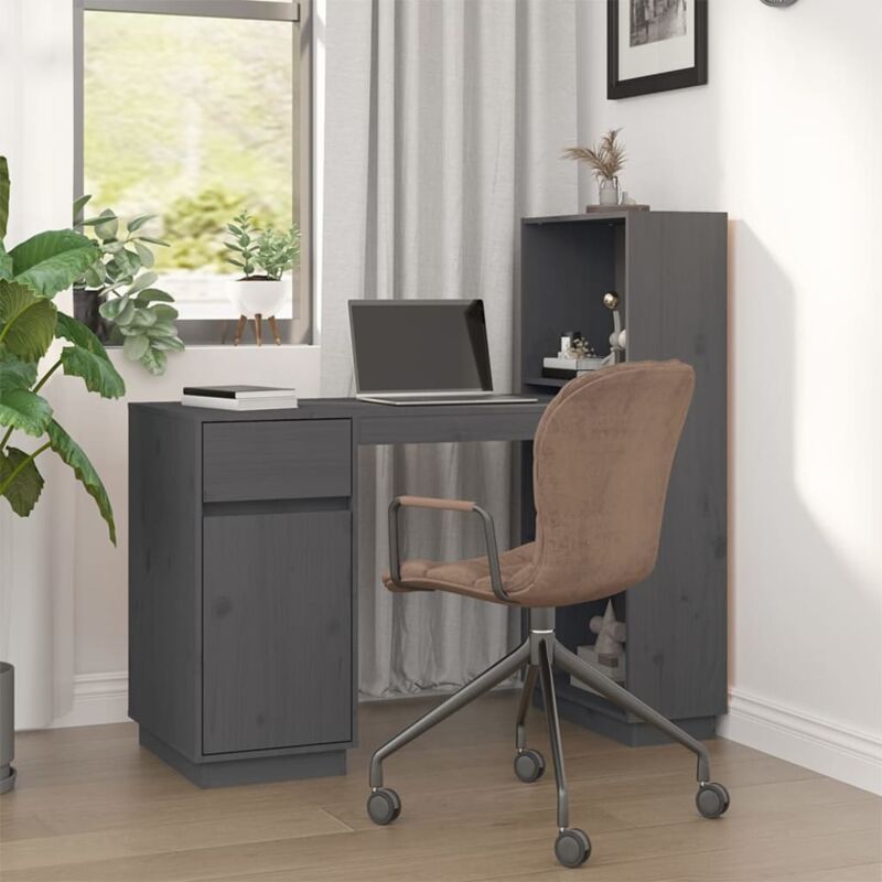 foto del prodotto vidaxl scrivania grigia 110x53x117 cm in legno massello di pino 277539