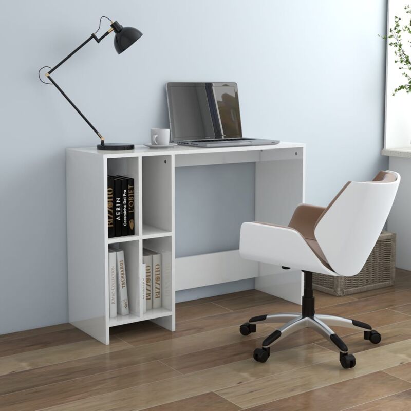 foto del prodotto vidaxl scrivania grigio lucido 102,5x35x75 cm in truciolato colore bianco lucido