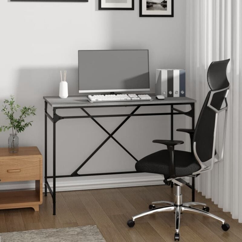 foto del prodotto vidaxl scrivania grigio sonoma 100x50x75 cm legno multistrato e ferro