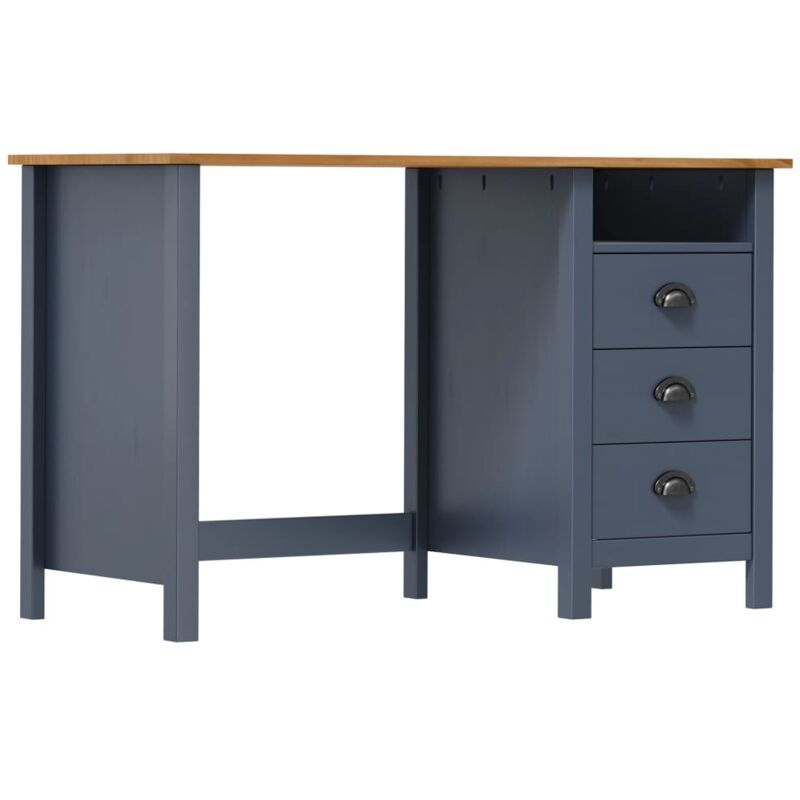 foto del prodotto vidaxl scrivania hill range con 3 cassetti 120x50x74 cm in legno massello di pino vari colori colore grigio e marrone miele