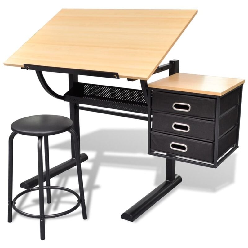 foto del prodotto vidaxl scrivania inclinabile con due cassetti tavolo da disegno con sgabello
