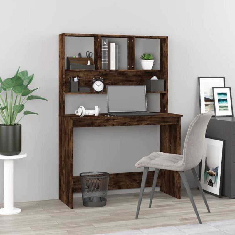 foto del prodotto vidaxl scrivania mensole rovere fumo 102x45x148 cm legno multistrato