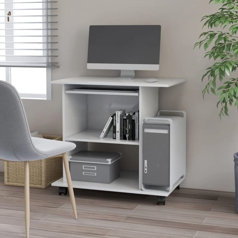 foto del prodotto vidaxl scrivania per computer con ripiano estraibile e ruote in legno mobile pc vari colori colore bianca