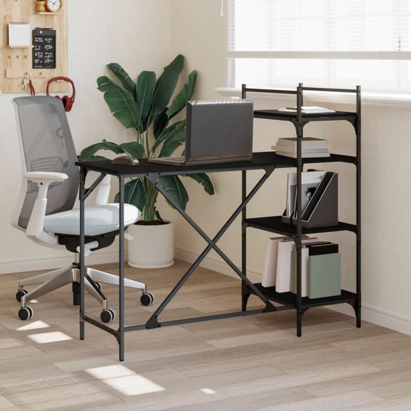 foto del prodotto vidaxl scrivania per computer con scaffali nera 120x47x109 cm