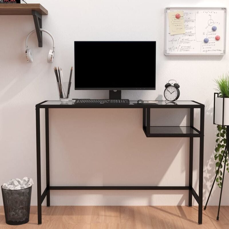 foto del prodotto vidaxl scrivania per computer marmo nero 100x36x74 cm vetro temperato