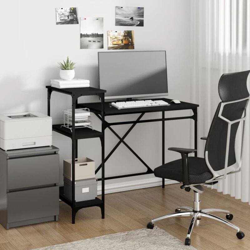 foto del prodotto vidaxl scrivania ripiani nera 105x50x90 cm legno multistrato e ferro