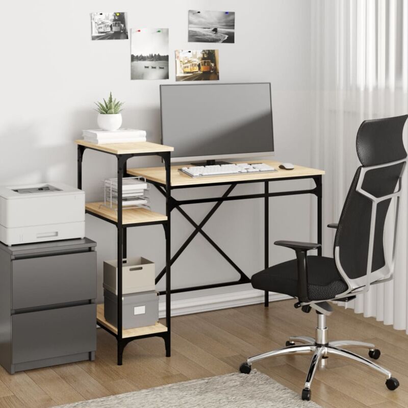 foto del prodotto vidaxl scrivania ripiani rovere sonoma 105x50x90cm multistrato e ferro
