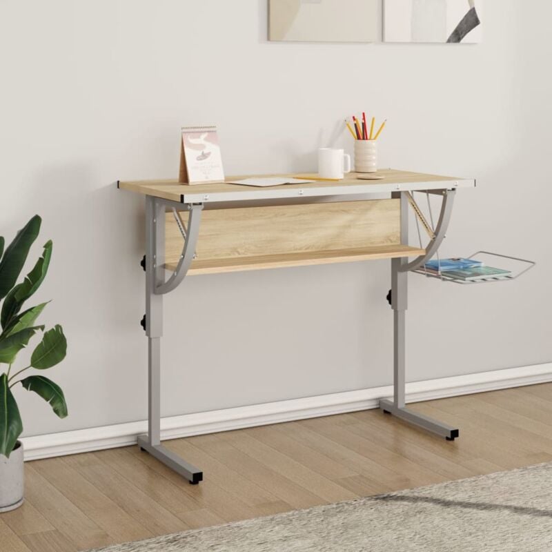foto del prodotto vidaxl scrivania sonoma e grigio 110x53x 58 87 cm multistrato acciaio