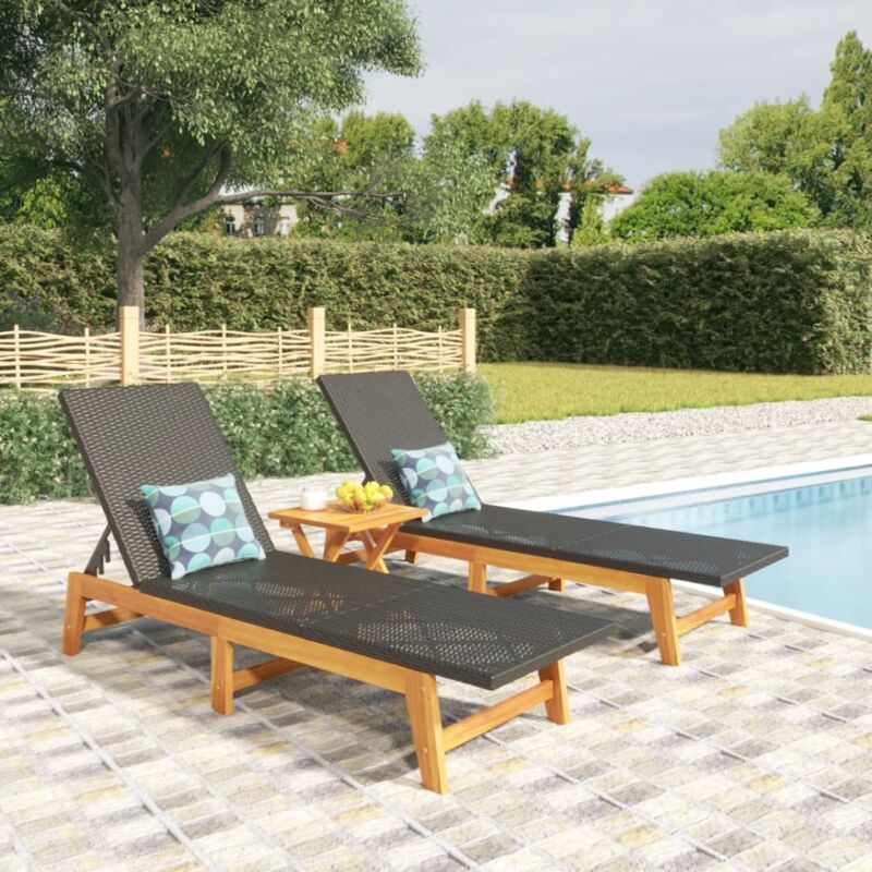 foto del prodotto vidaxl sdraio 2pz nero e marrone polyrattan e legno massello di acacia