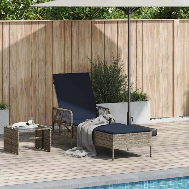 foto del prodotto vidaxl sdraio con cuscino grigia in polyrattan