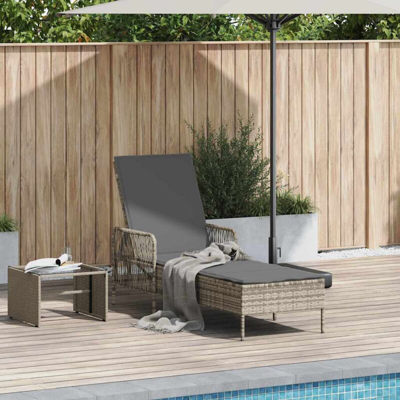 foto del prodotto vidaxl sdraio con cuscino grigio chiaro in polyrattan