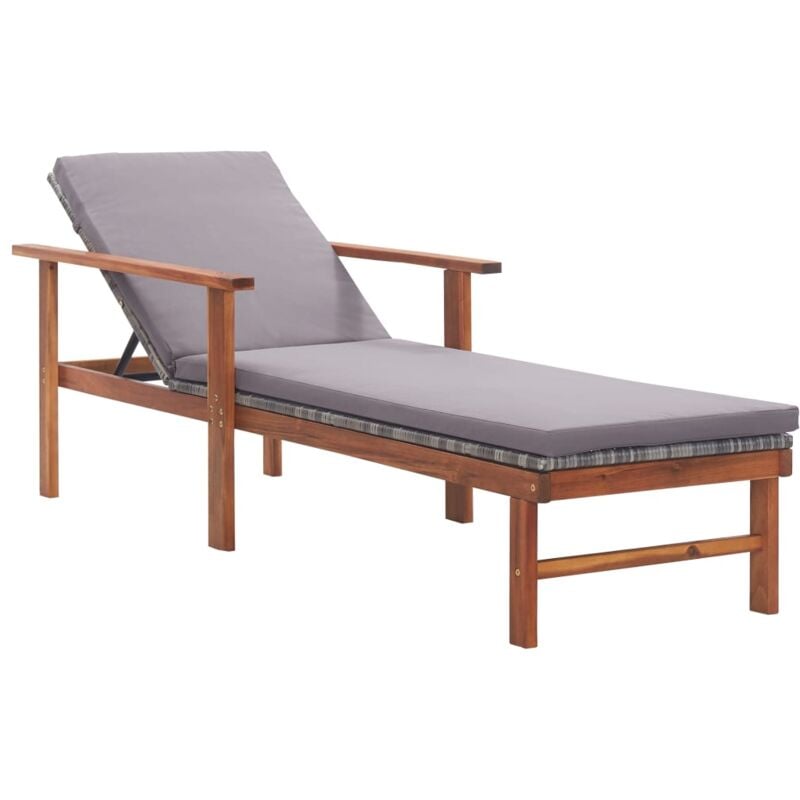 foto del prodotto vidaxl sdraio con cuscino polyrattan e legno massello di acacia grigia