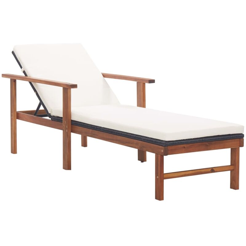 foto del prodotto vidaxl sdraio con cuscino polyrattan e legno massello di acacia nera