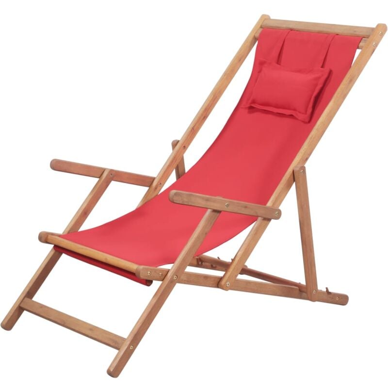 foto del prodotto vidaxl sdraio da spiaggia pieghevole telaio in legno e tessuto rosso